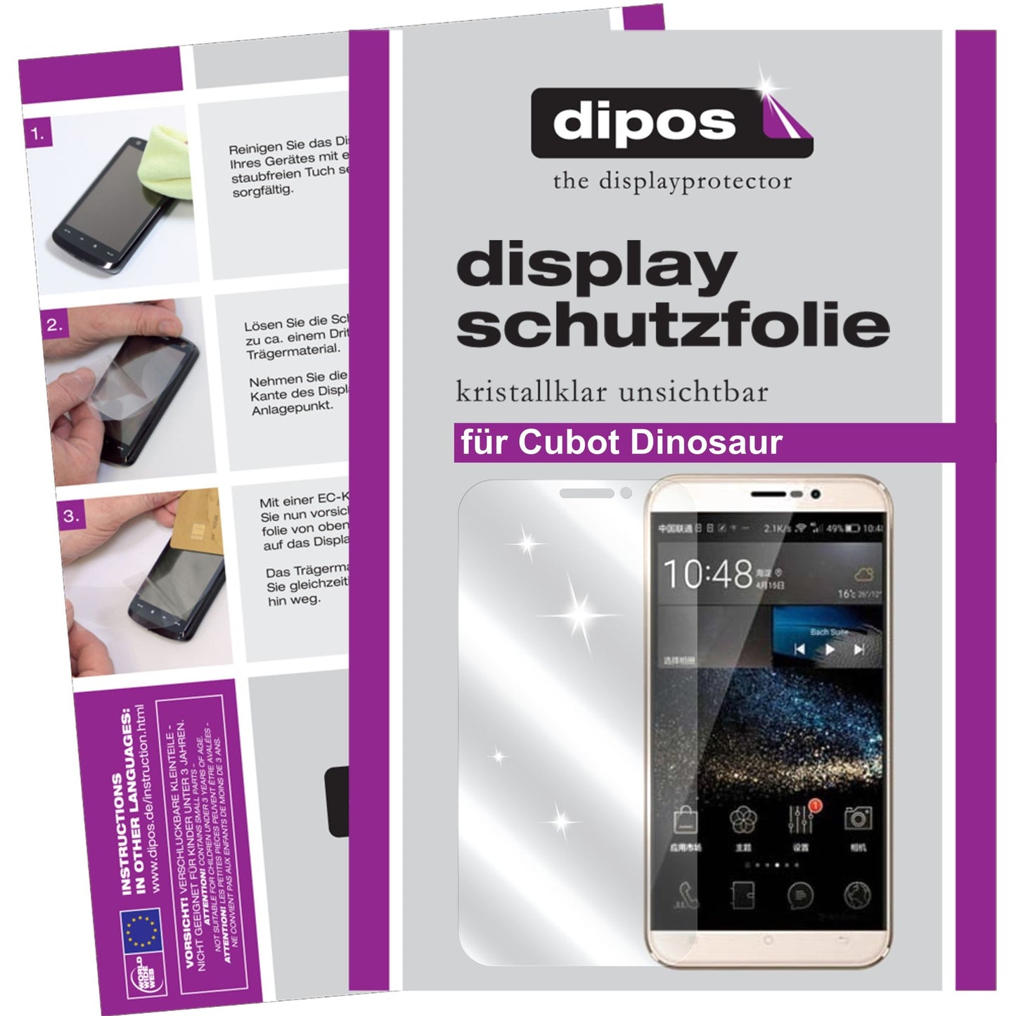 Klare Displayschutzfolie von dipos passend für Cubot Dinosaur, präziser Zuschnitt und blasenfrei montiert
