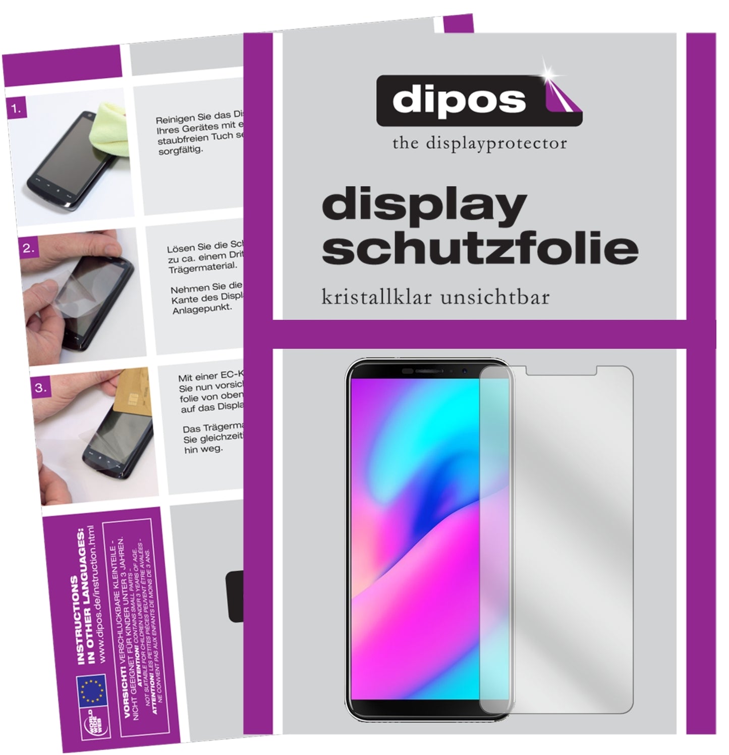 Klare Displayschutzfolie von dipos passend für Cubot J3 Pro, präziser Zuschnitt und blasenfrei montiert