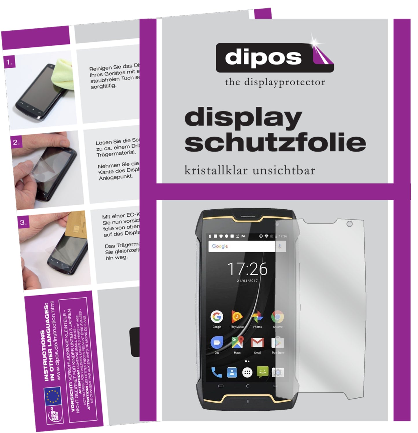 Klare Displayschutzfolie von dipos passend für Cubot King Kong CS, präziser Zuschnitt und blasenfrei montiert