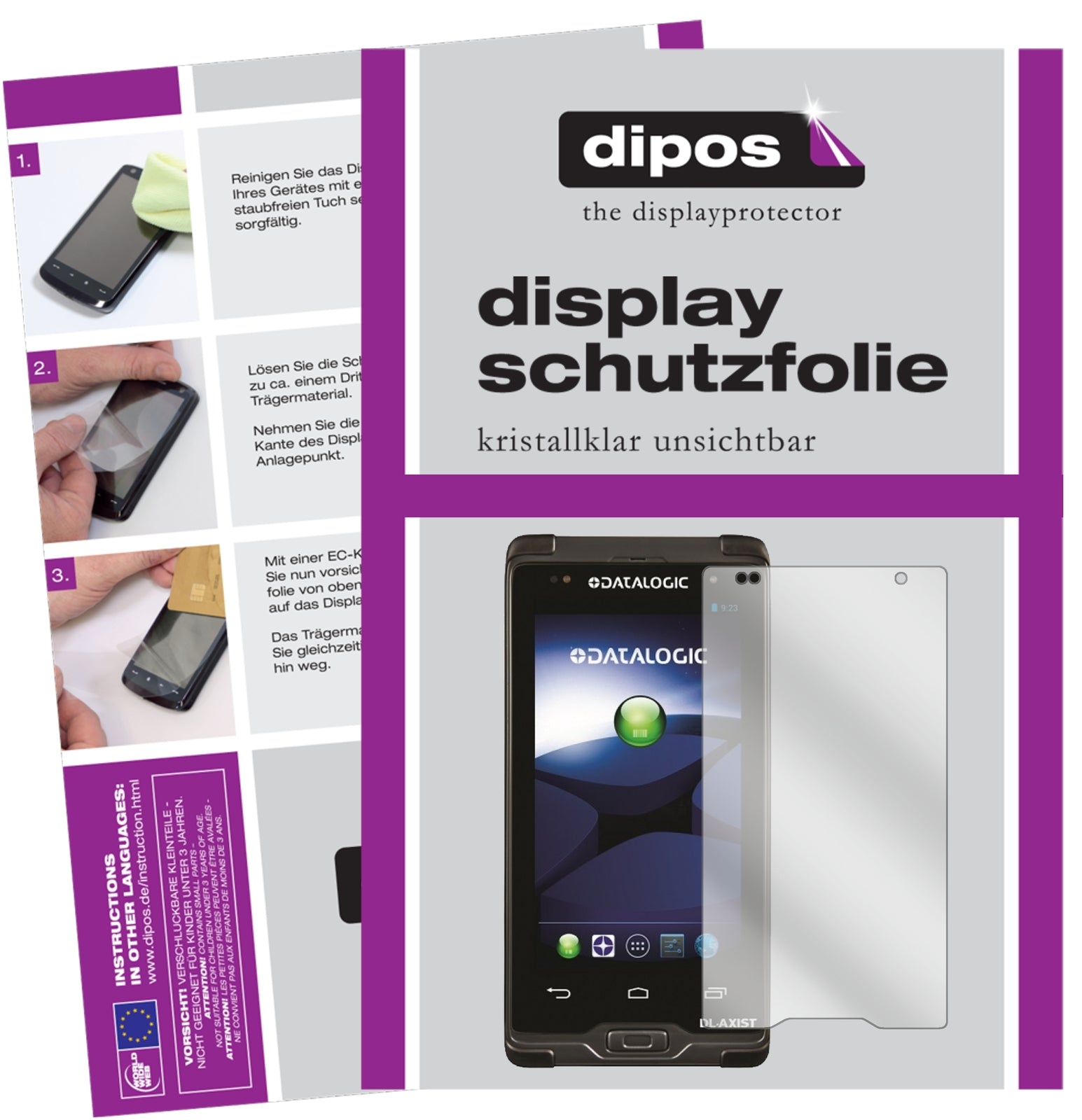 Klare Displayschutzfolie von dipos passend für Datalogic Axist, präziser Zuschnitt und blasenfrei montiert