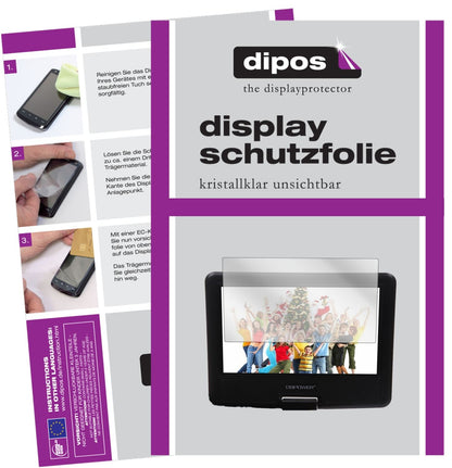 Klare Displayschutzfolie von dipos passend für DBPower 9,5 Zoll Tragbarer DVD-Player, präziser Zuschnitt und blasenfrei montiert