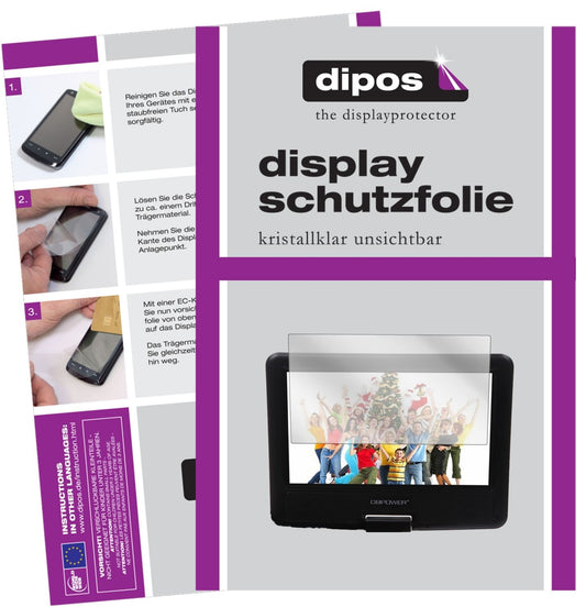 Klare Displayschutzfolie von dipos passend für DBPower 9,5 Zoll Tragbarer DVD-Player, präziser Zuschnitt und blasenfrei montiert