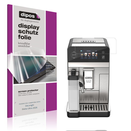 Klare Displayschutzfolie von dipos passend für DeLonghi Eletta Ultra 2026, präziser Zuschnitt und blasenfrei montiert