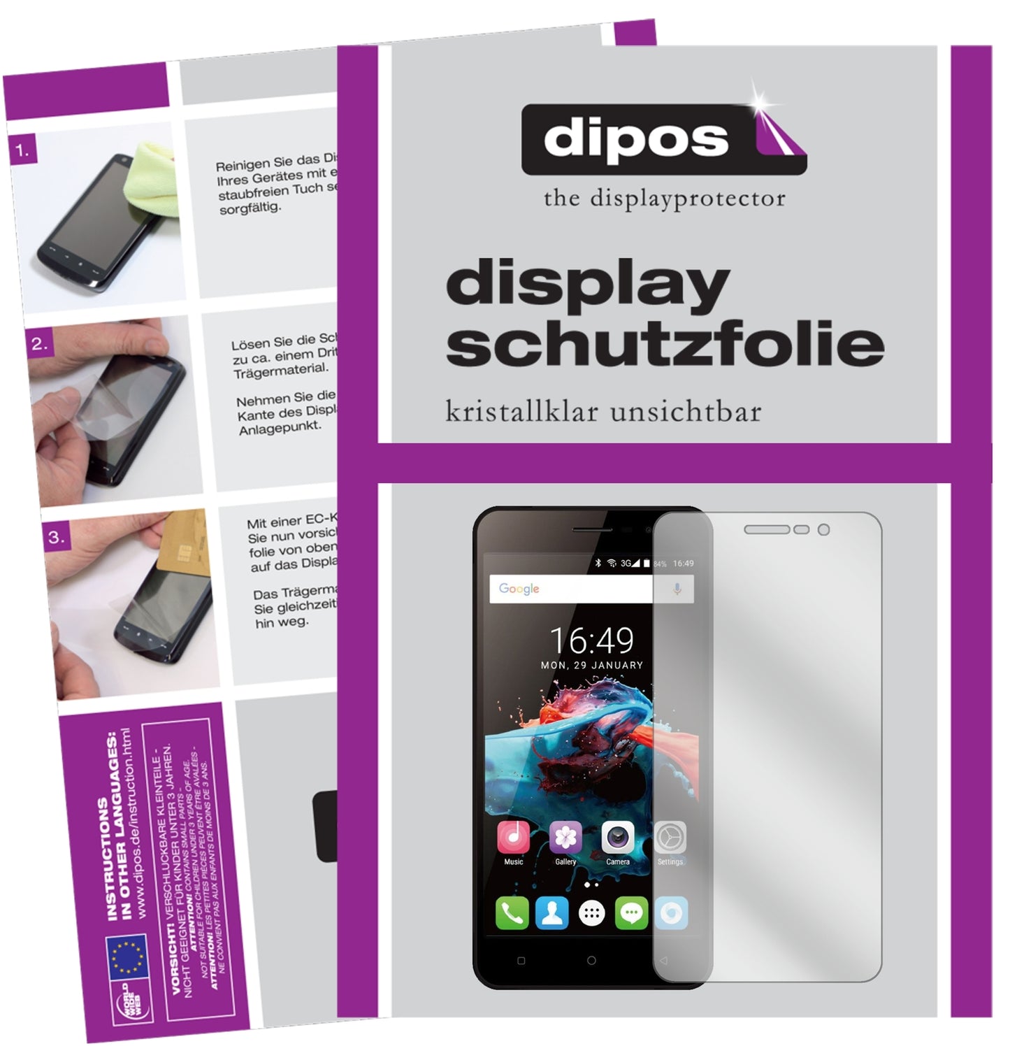 Klare Displayschutzfolie von dipos passend für DENVER SDQ-52001, präziser Zuschnitt und blasenfrei montiert