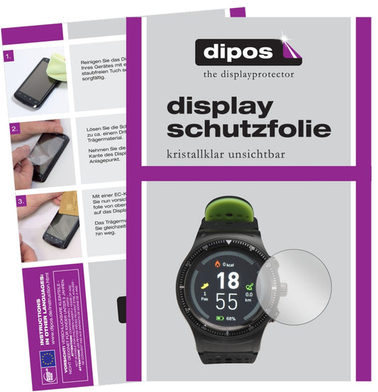 Klare Displayschutzfolie von dipos passend für DENVER SW-500 Smartwatch, präziser Zuschnitt und blasenfrei montiert