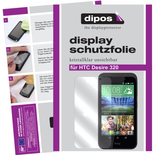 Klare Displayschutzfolie von dipos passend für Desire 320 HTC, präziser Zuschnitt und blasenfrei montiert