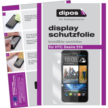 Klare Displayschutzfolie von dipos passend für Desire 516 HTC, präziser Zuschnitt und blasenfrei montiert