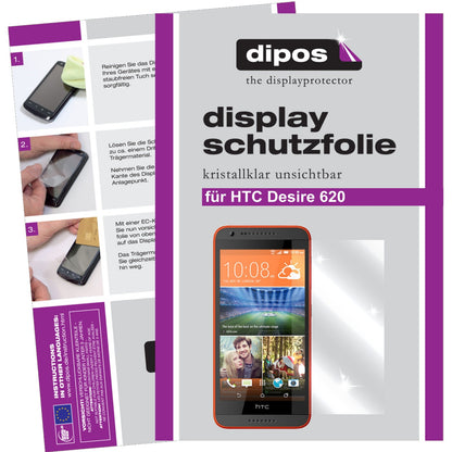 Klare Displayschutzfolie von dipos passend für Desire 620 HTC, präziser Zuschnitt und blasenfrei montiert