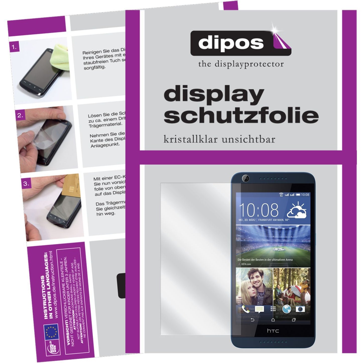 Klare Displayschutzfolie von dipos passend für Desire 626G HTC, präziser Zuschnitt und blasenfrei montiert