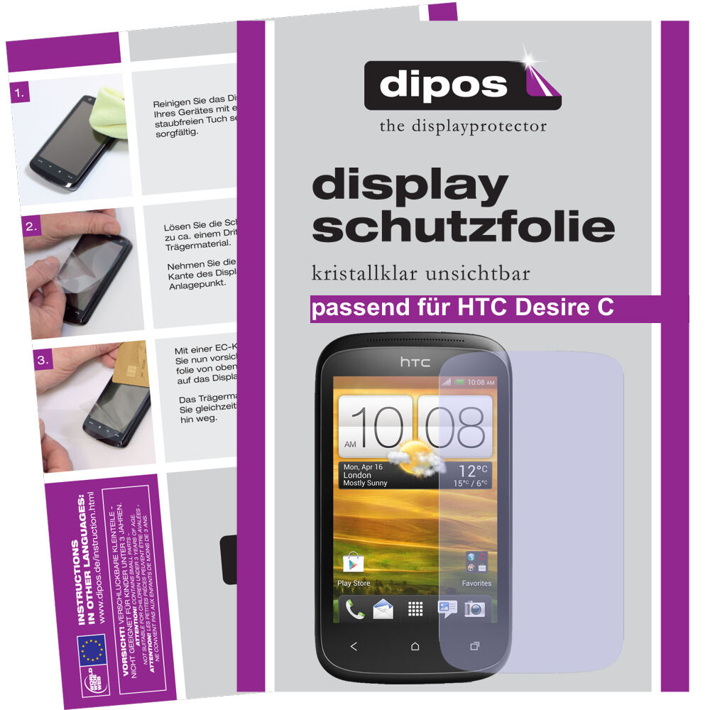 Klare Displayschutzfolie von dipos passend für Desire C HTC, präziser Zuschnitt und blasenfrei montiert