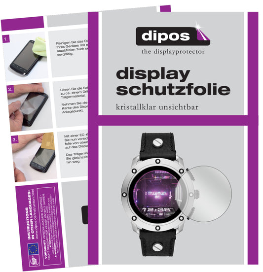 Klare Displayschutzfolie von dipos passend für Diesel On Smartwatch Axial, präziser Zuschnitt und blasenfrei montiert