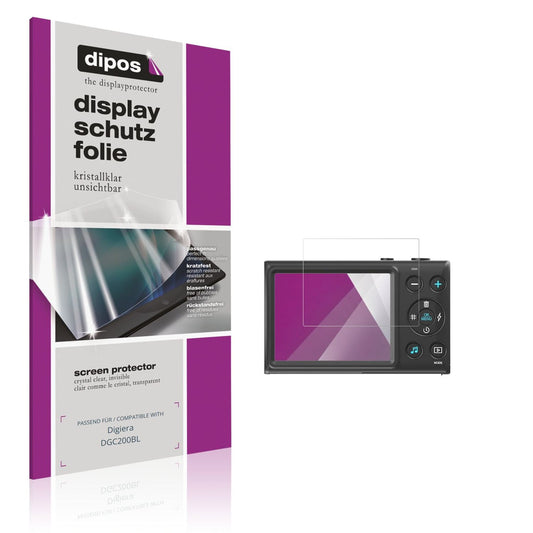 Klare Displayschutzfolie von dipos passend für Digiera DGC200BL, präziser Zuschnitt und blasenfrei montiert