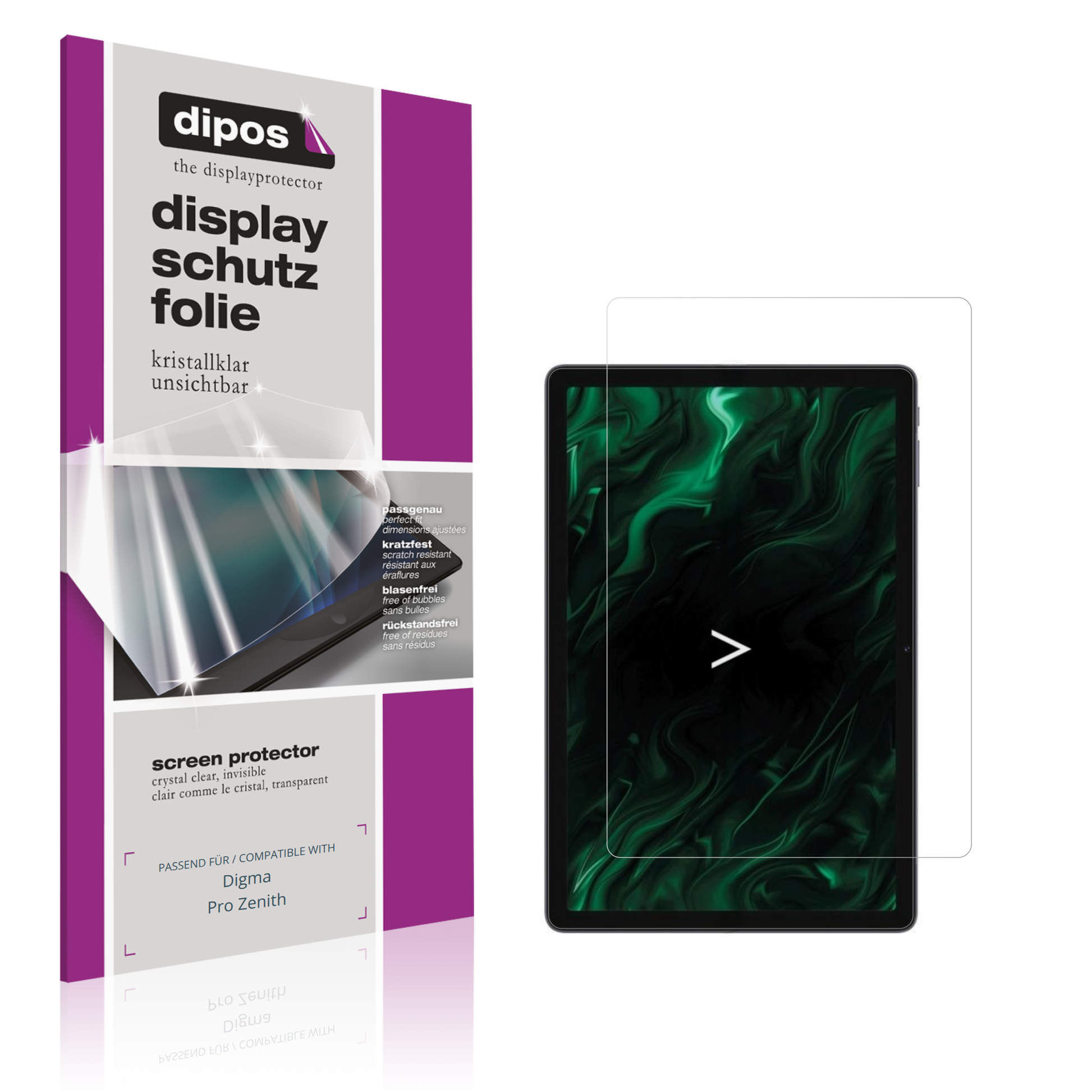Klare Displayschutzfolie von dipos passend für Digma Pro Zenith, präziser Zuschnitt und blasenfrei montiert