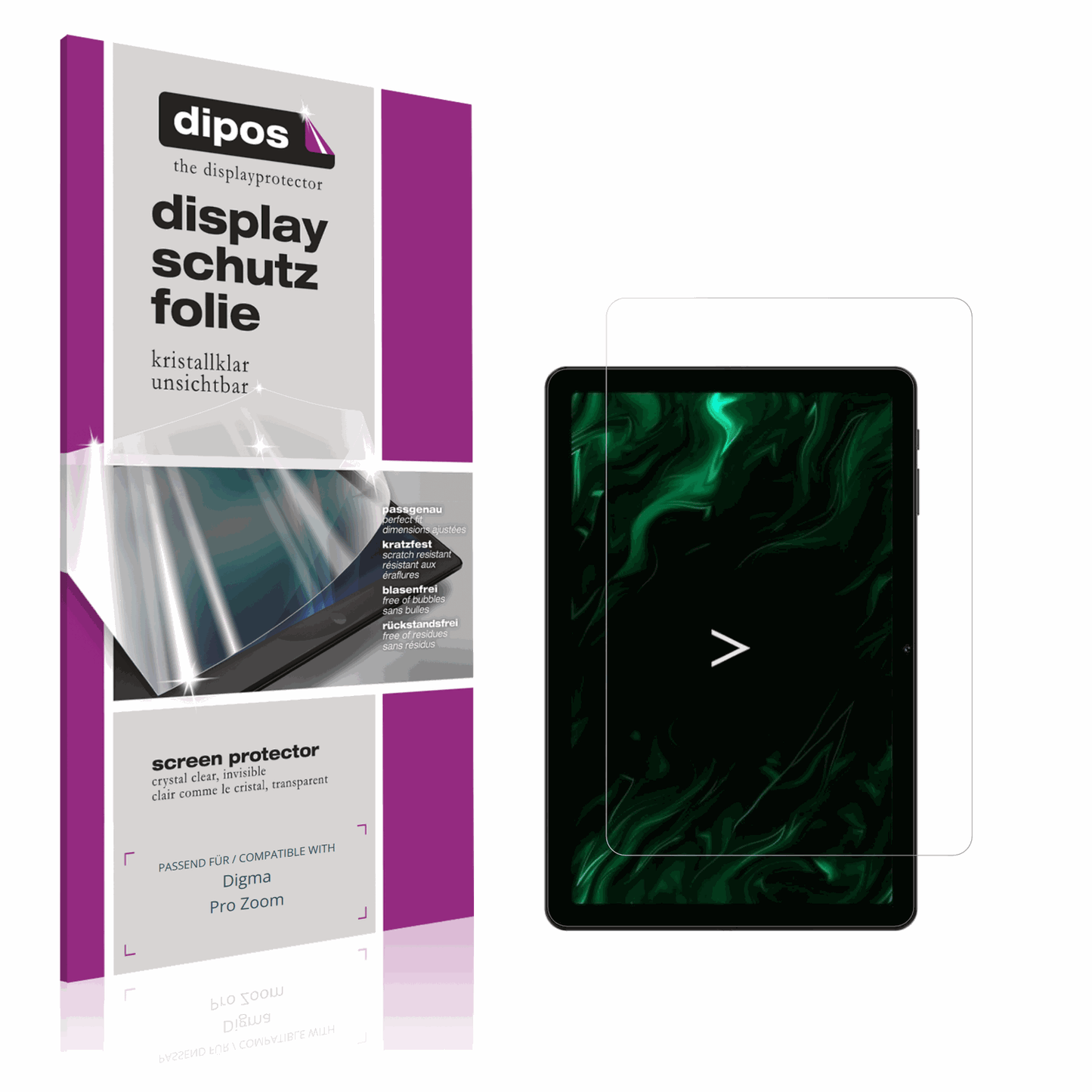 Klare Displayschutzfolie von dipos passend für Digma Pro Zoom, präziser Zuschnitt und blasenfrei montiert