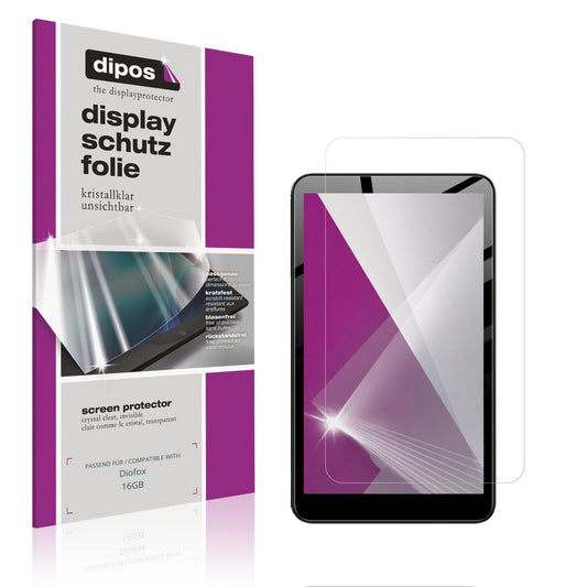 Klare Displayschutzfolie von dipos passend für Diofox 16GB, präziser Zuschnitt und blasenfrei montiert