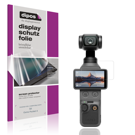 Klare Displayschutzfolie von dipos passend für DJI Osmo Pocket 4, präziser Zuschnitt und blasenfrei montiert