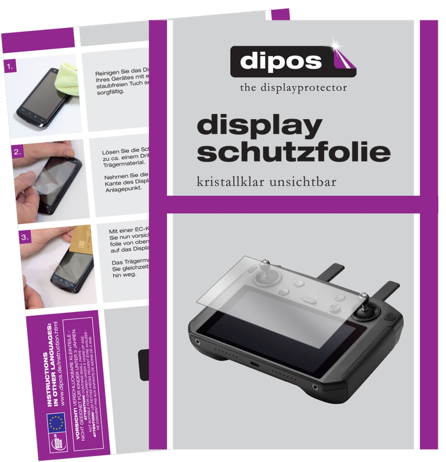 Klare Displayschutzfolie von dipos passend für DJI Smart Controller, präziser Zuschnitt und blasenfrei montiert