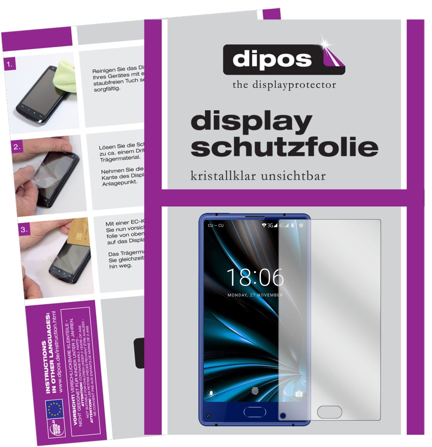 Klare Displayschutzfolie von dipos passend für Doogee MIX Lite, präziser Zuschnitt und blasenfrei montiert