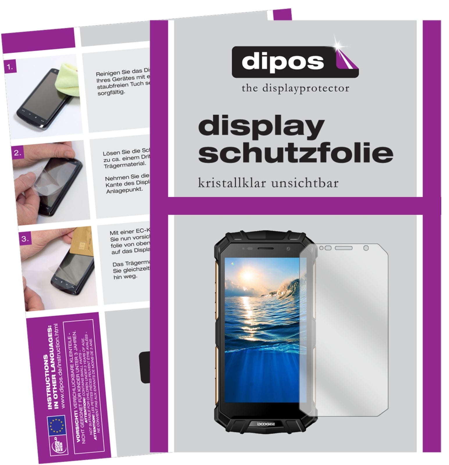 Klare Displayschutzfolie von dipos passend für Doogee S60, präziser Zuschnitt und blasenfrei montiert