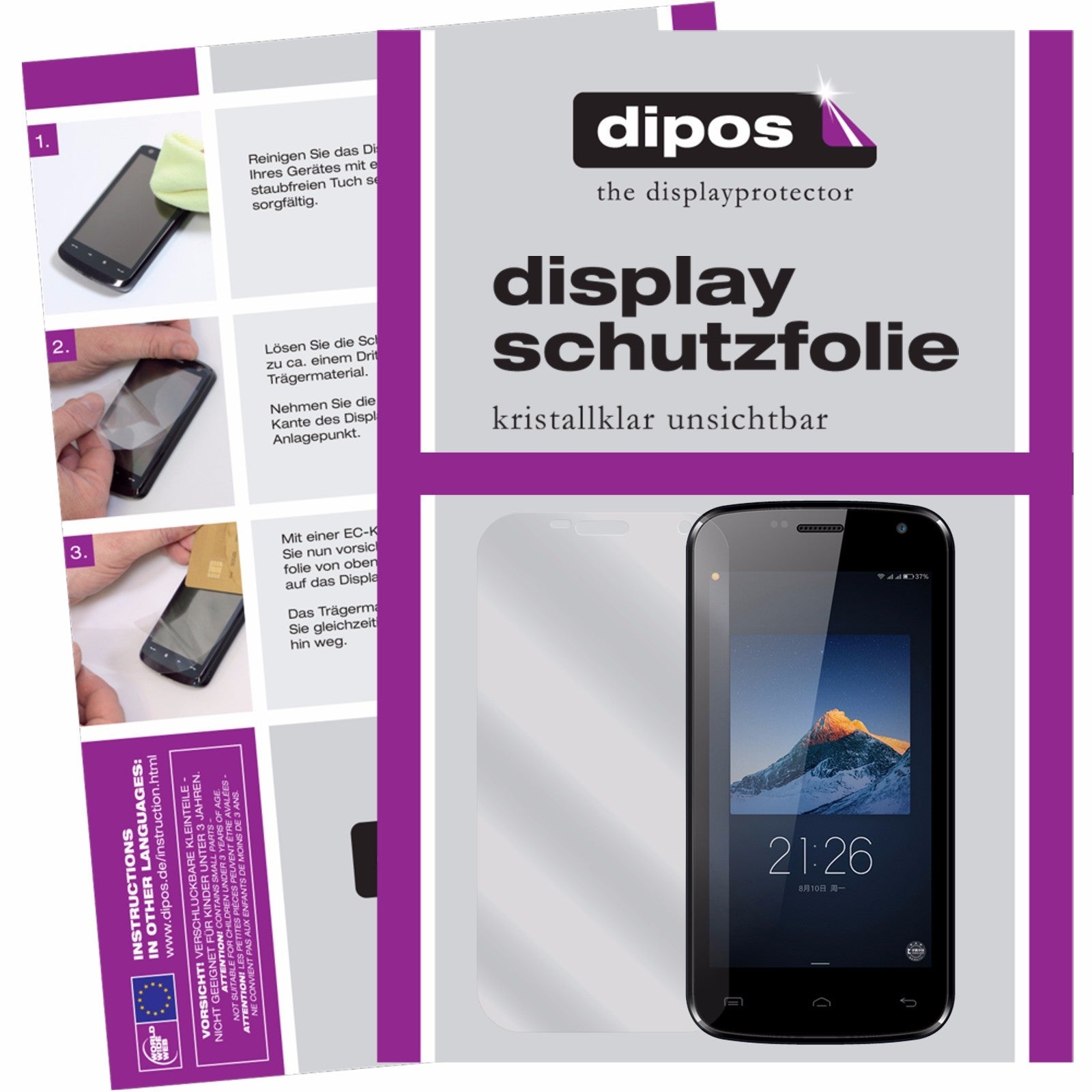 Klare Displayschutzfolie von dipos passend für Doogee X3 MTK6580, präziser Zuschnitt und blasenfrei montiert