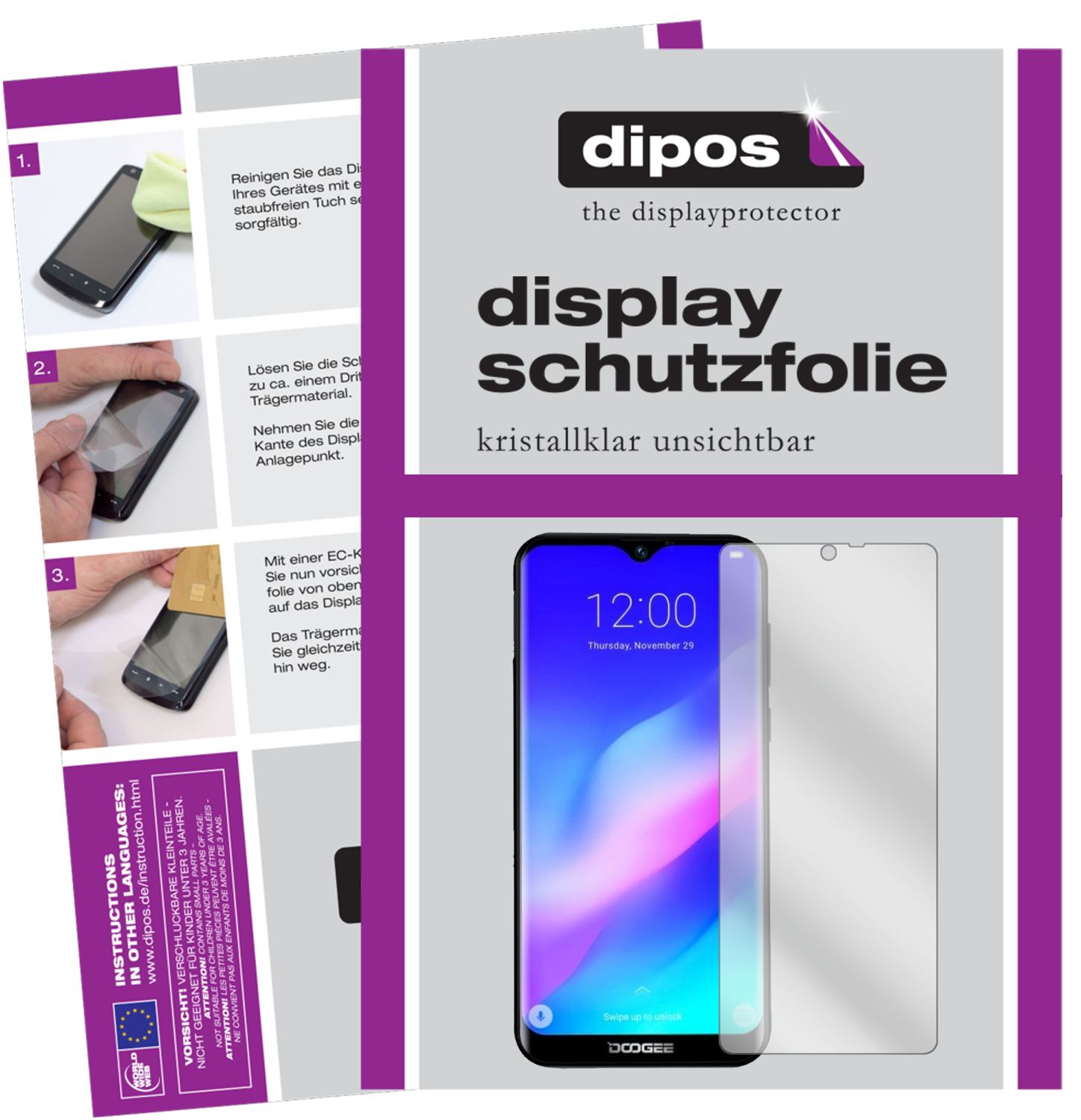 Klare Displayschutzfolie von dipos passend für Doogee Y8 Plus (2019), präziser Zuschnitt und blasenfrei montiert