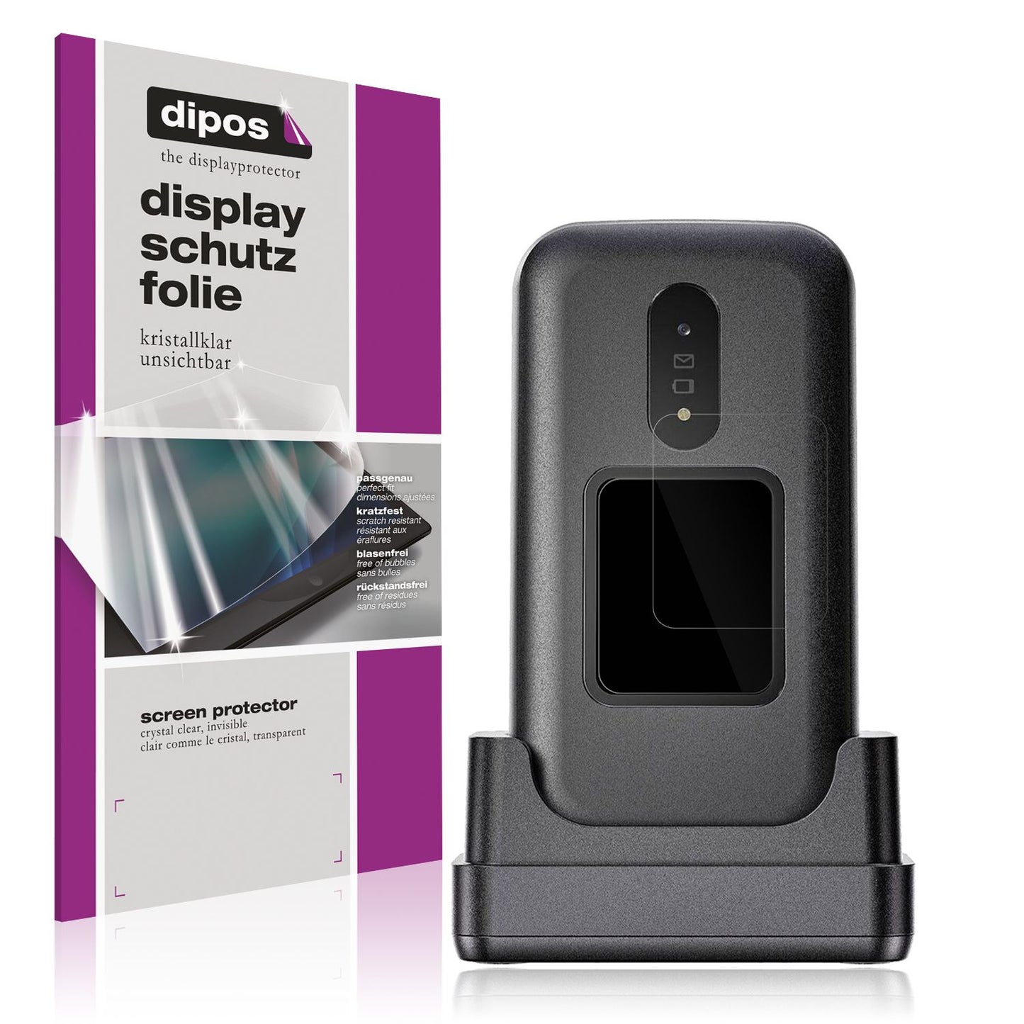 Klare Displayschutzfolie von dipos passend für Doro 2880 Aussen-Display, präziser Zuschnitt und blasenfrei montiert