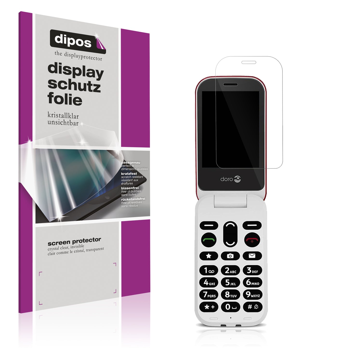 Klare Displayschutzfolie von dipos passend für Doro 6040, präziser Zuschnitt und blasenfrei montiert