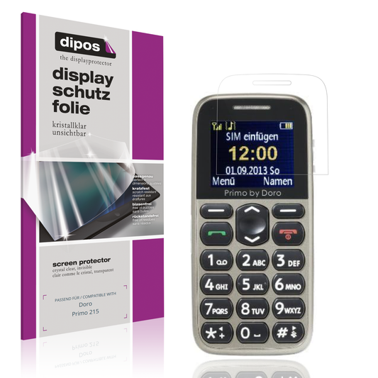 Klare Displayschutzfolie von dipos passend für Doro Primo 215, präziser Zuschnitt und blasenfrei montiert