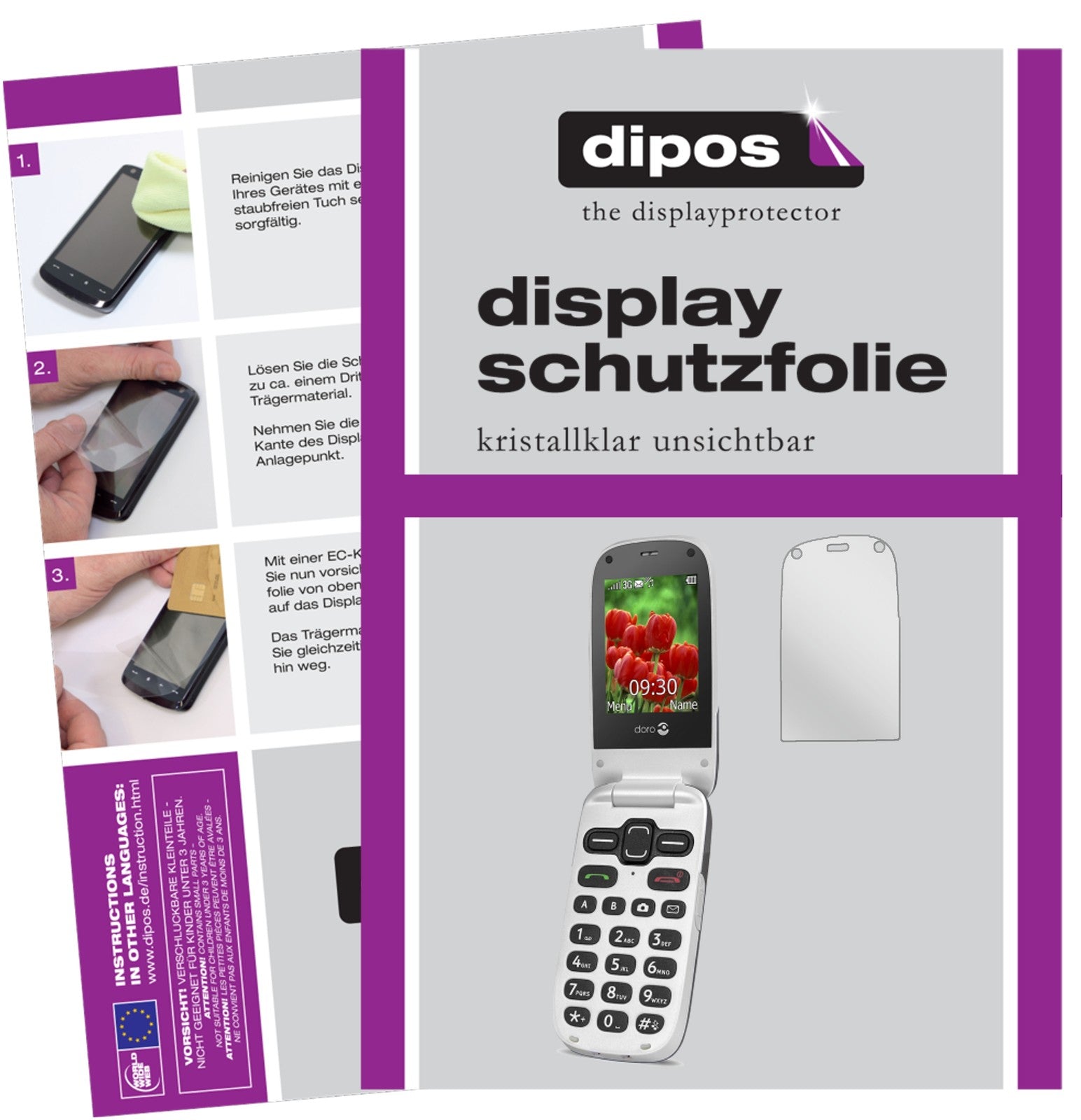 Klare Displayschutzfolie von dipos passend für Doro Secure 628, präziser Zuschnitt und blasenfrei montiert
