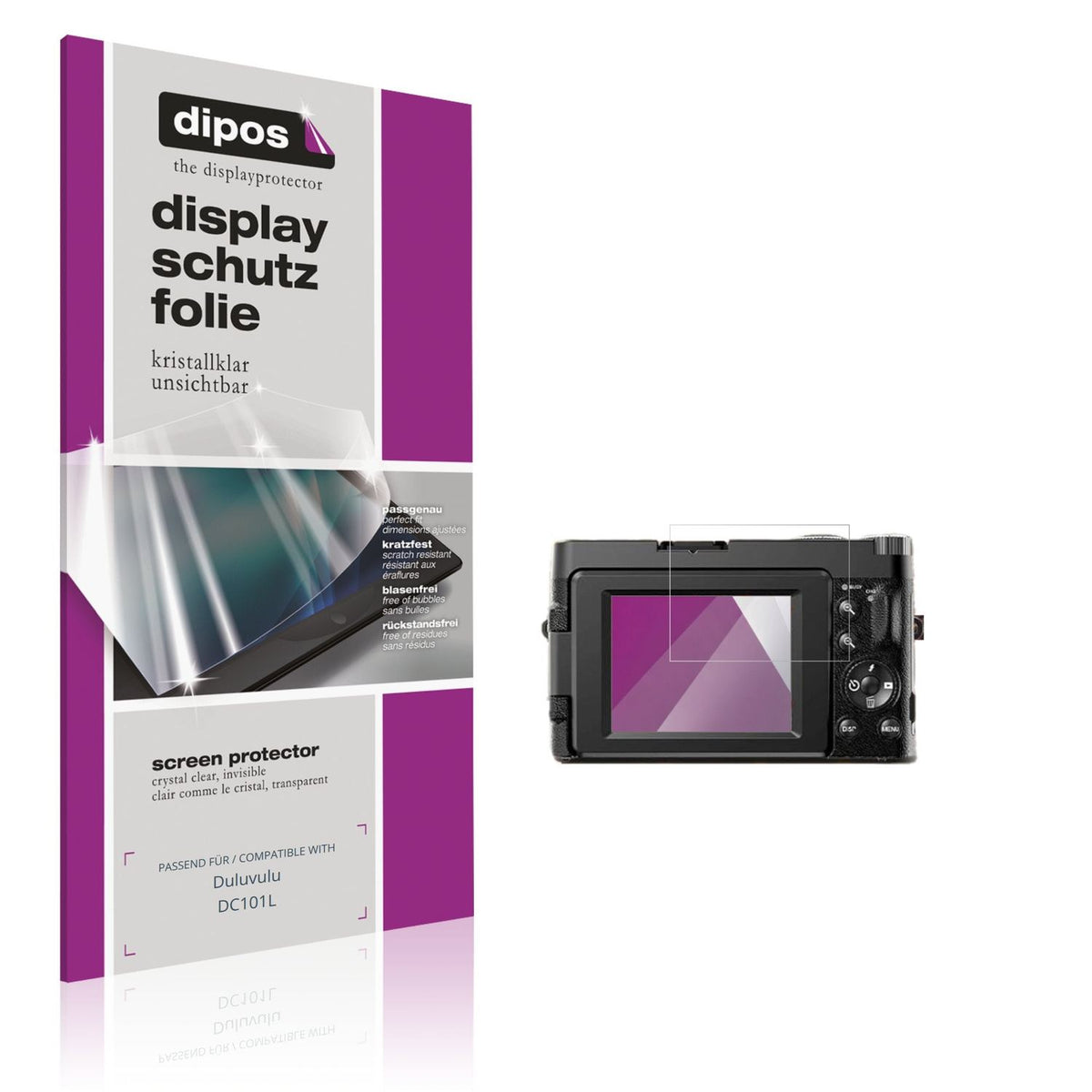 Klare Displayschutzfolie von dipos passend für Duluvulu DC101L, präziser Zuschnitt und blasenfrei montiert