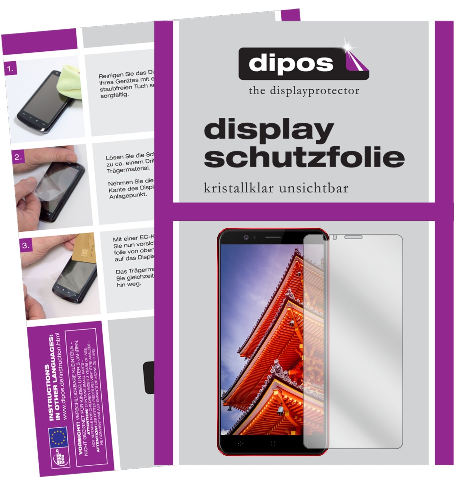 Klare Displayschutzfolie von dipos passend für Elephone P8 3D, präziser Zuschnitt und blasenfrei montiert