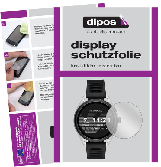 Klare Displayschutzfolie von dipos passend für Emporio Armani Smartwatch 3, präziser Zuschnitt und blasenfrei montiert