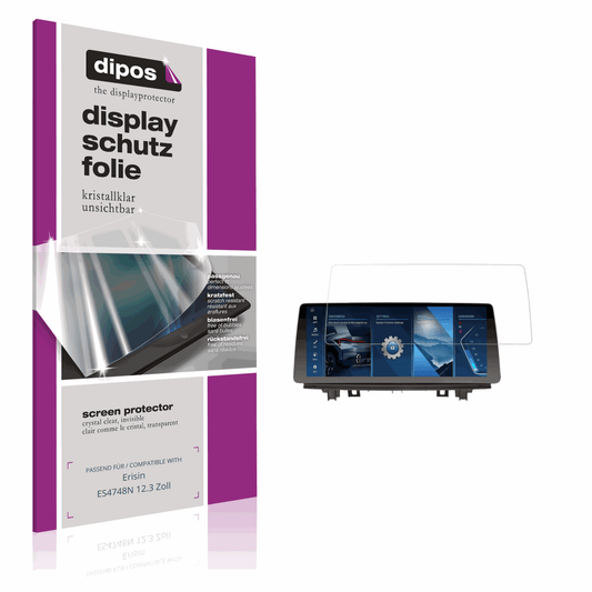 Klare Displayschutzfolie von dipos passend für Erisin ES4748N 12.3 Zoll, präziser Zuschnitt und blasenfrei montiert