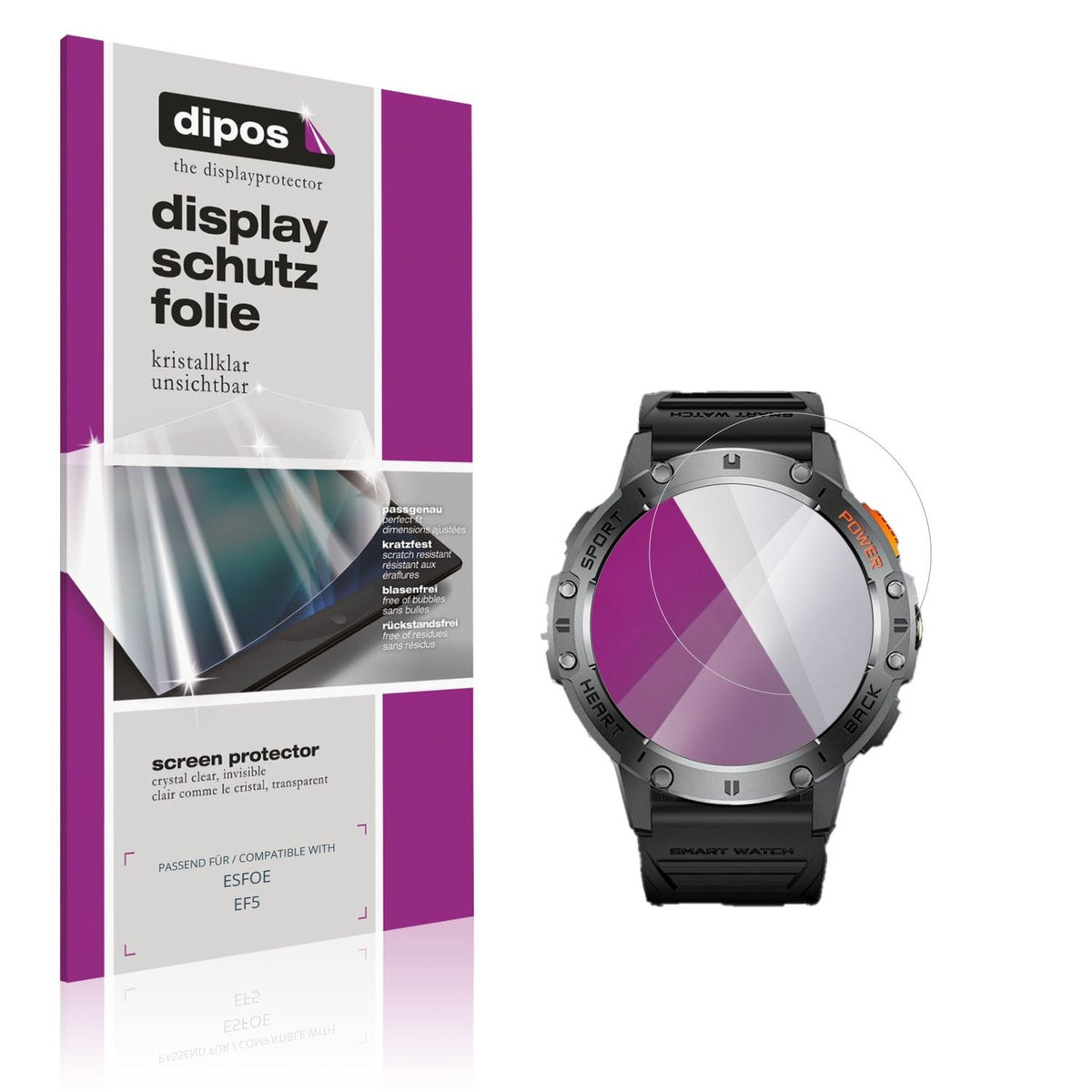Klare Displayschutzfolie von dipos passend für ESFOE EF5, präziser Zuschnitt und blasenfrei montiert