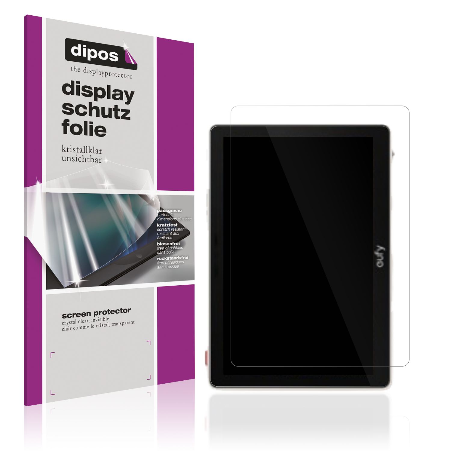 Klare Displayschutzfolie von dipos passend für Eufy Smartdisplay E10, präziser Zuschnitt und blasenfrei montiert