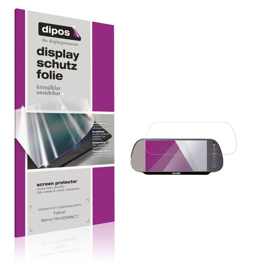 Klare Displayschutzfolie von dipos passend für Falcon Mirror FN-HDMWC7, präziser Zuschnitt und blasenfrei montiert