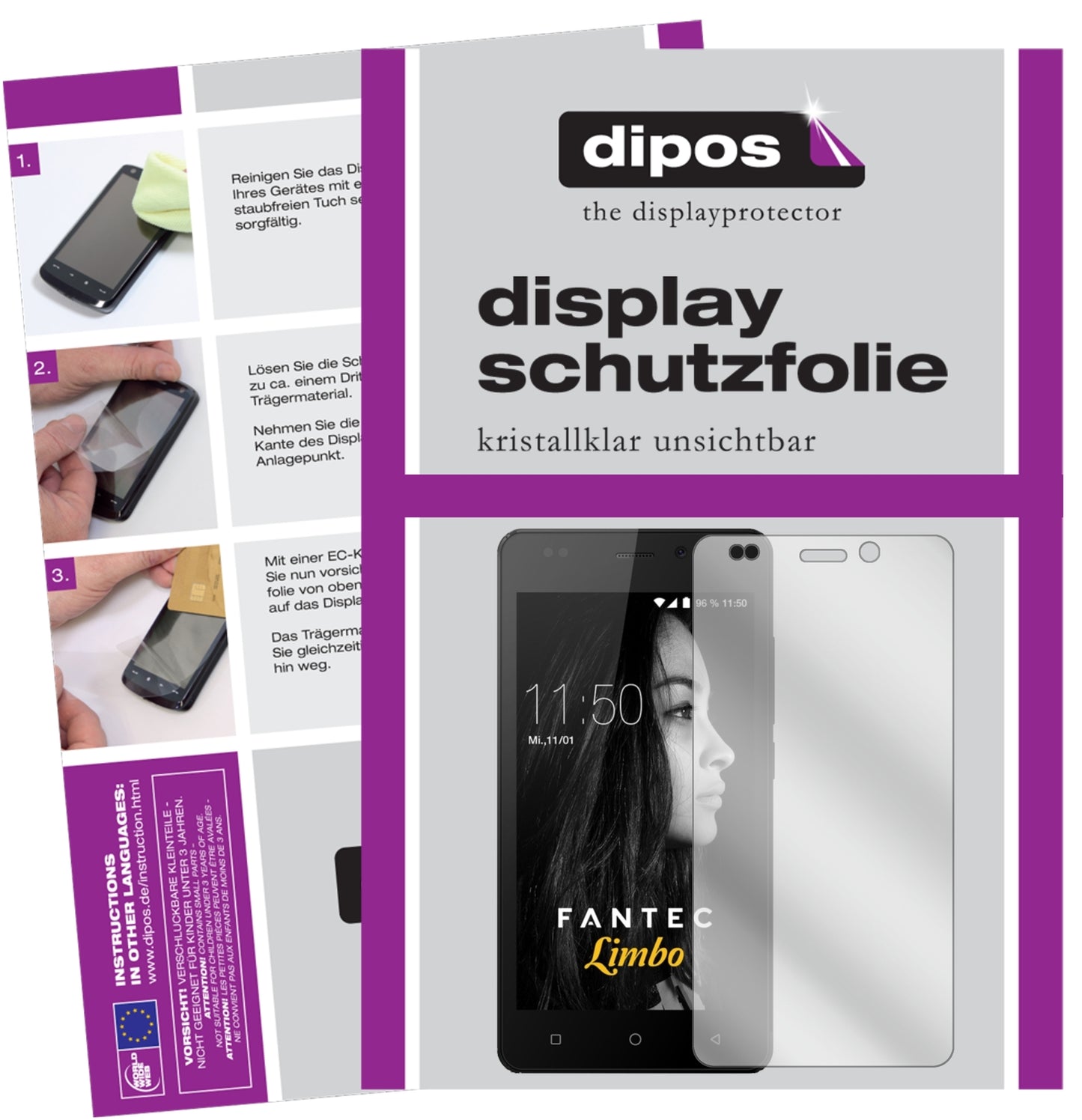 Klare Displayschutzfolie von dipos passend für Fantec Limbo, präziser Zuschnitt und blasenfrei montiert