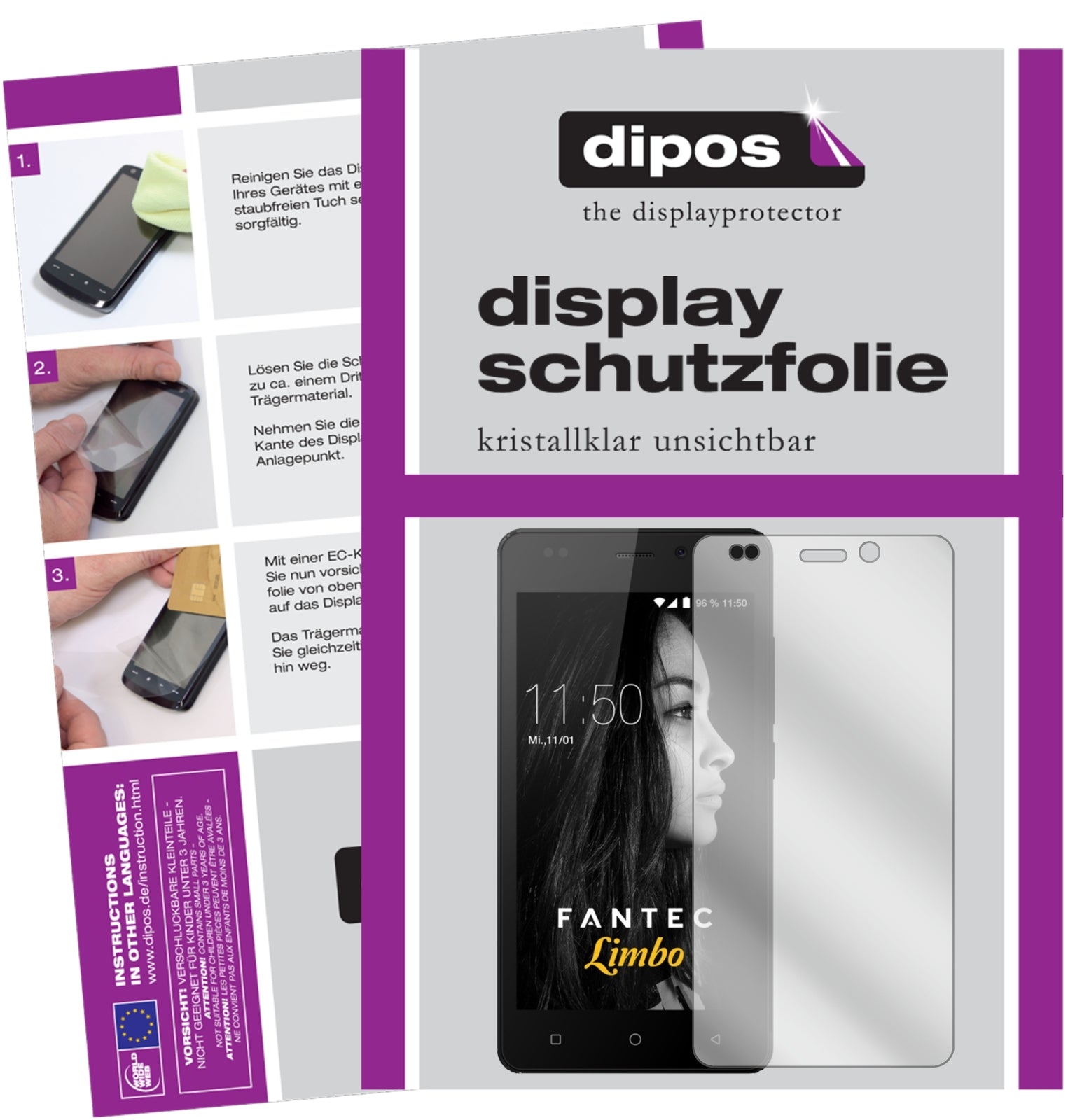 Klare Displayschutzfolie von dipos passend für Fantec Limbo, präziser Zuschnitt und blasenfrei montiert