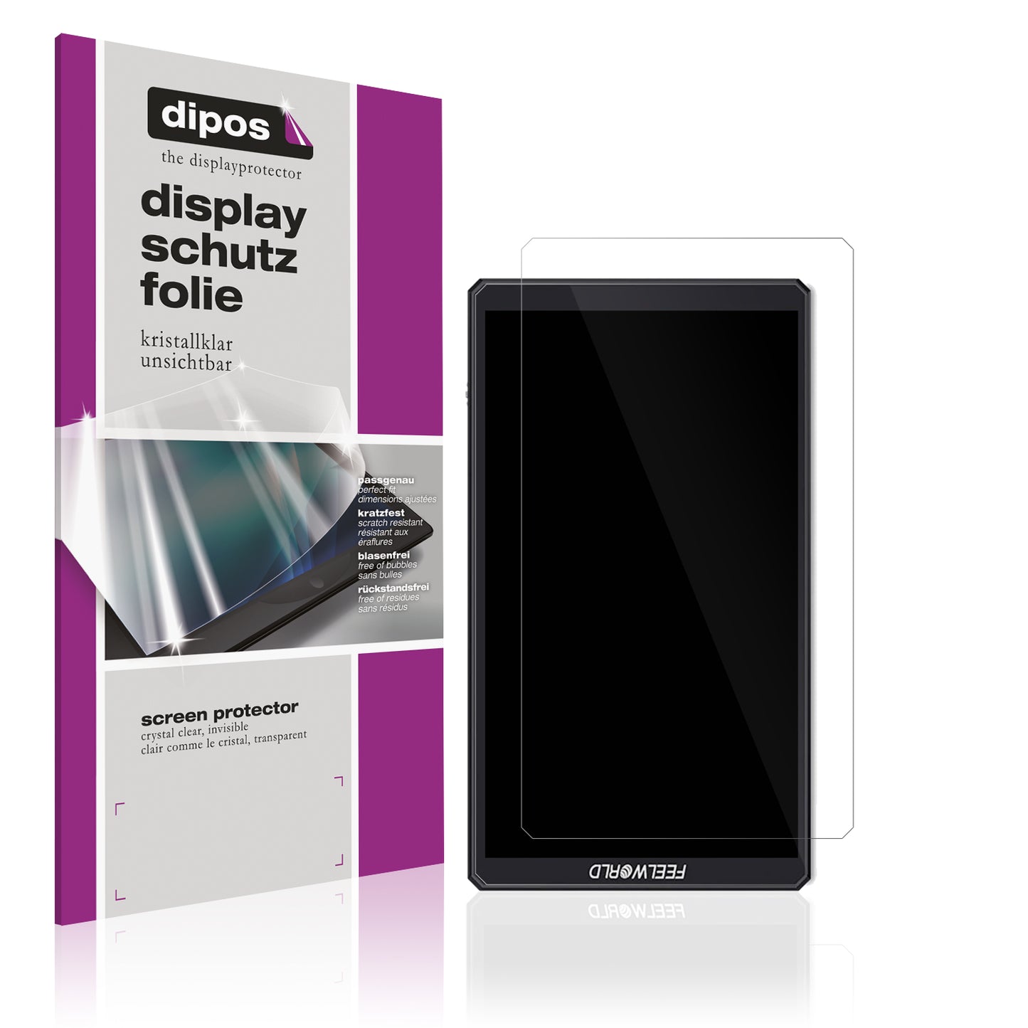 Klare Displayschutzfolie von dipos passend für Feelworld Cut6 6 Zoll, präziser Zuschnitt und blasenfrei montiert