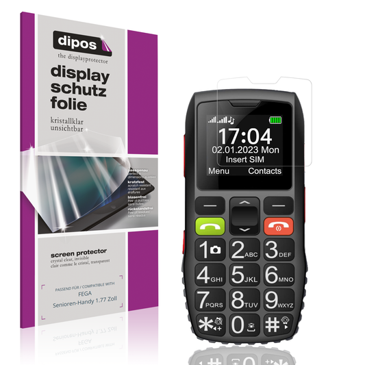 Klare Displayschutzfolie von dipos passend für FEGA Senioren-Handy 1.77 Zoll, präziser Zuschnitt und blasenfrei montiert