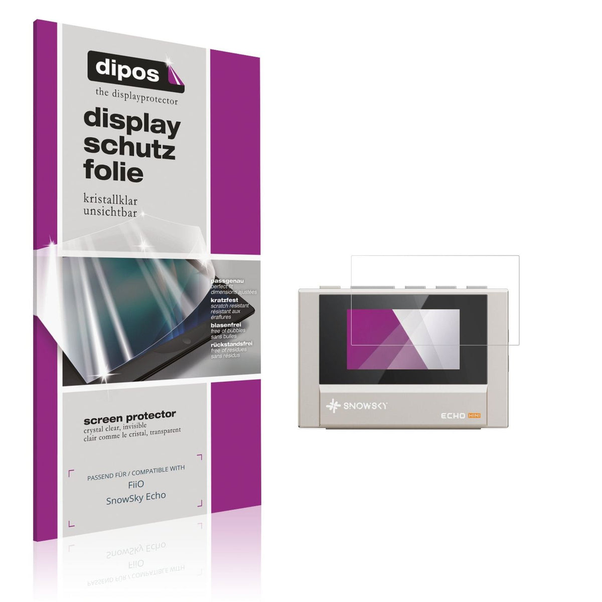 Klare Displayschutzfolie von dipos passend für FiiO SnowSky Echo, präziser Zuschnitt und blasenfrei montiert