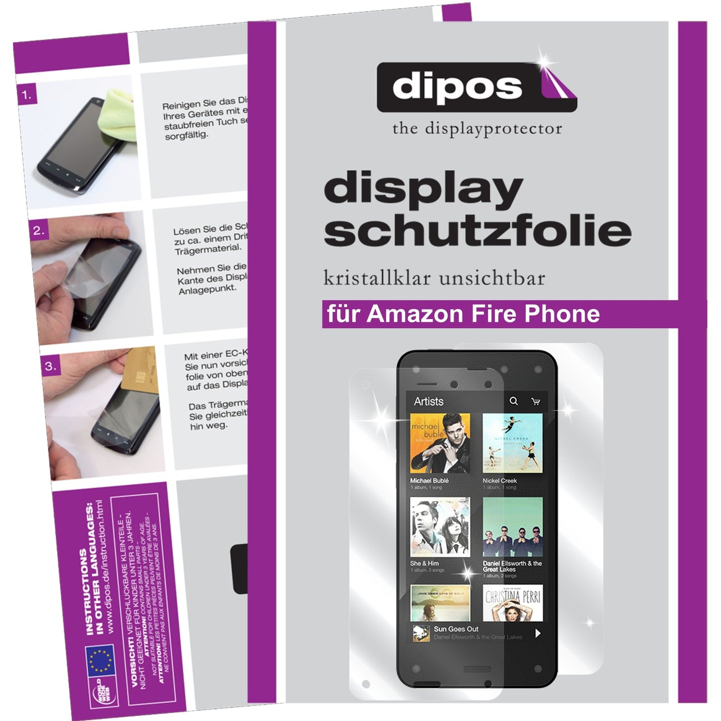 Klare Displayschutzfolie von dipos passend für Fire Phone Amazon, präziser Zuschnitt und blasenfrei montiert