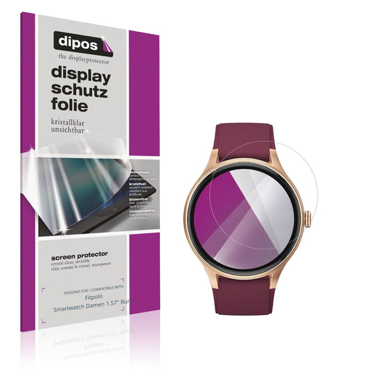 Klare Displayschutzfolie von dipos passend für Fitpolo Smartwatch Damen 1.57" Rund, präziser Zuschnitt und blasenfrei montiert