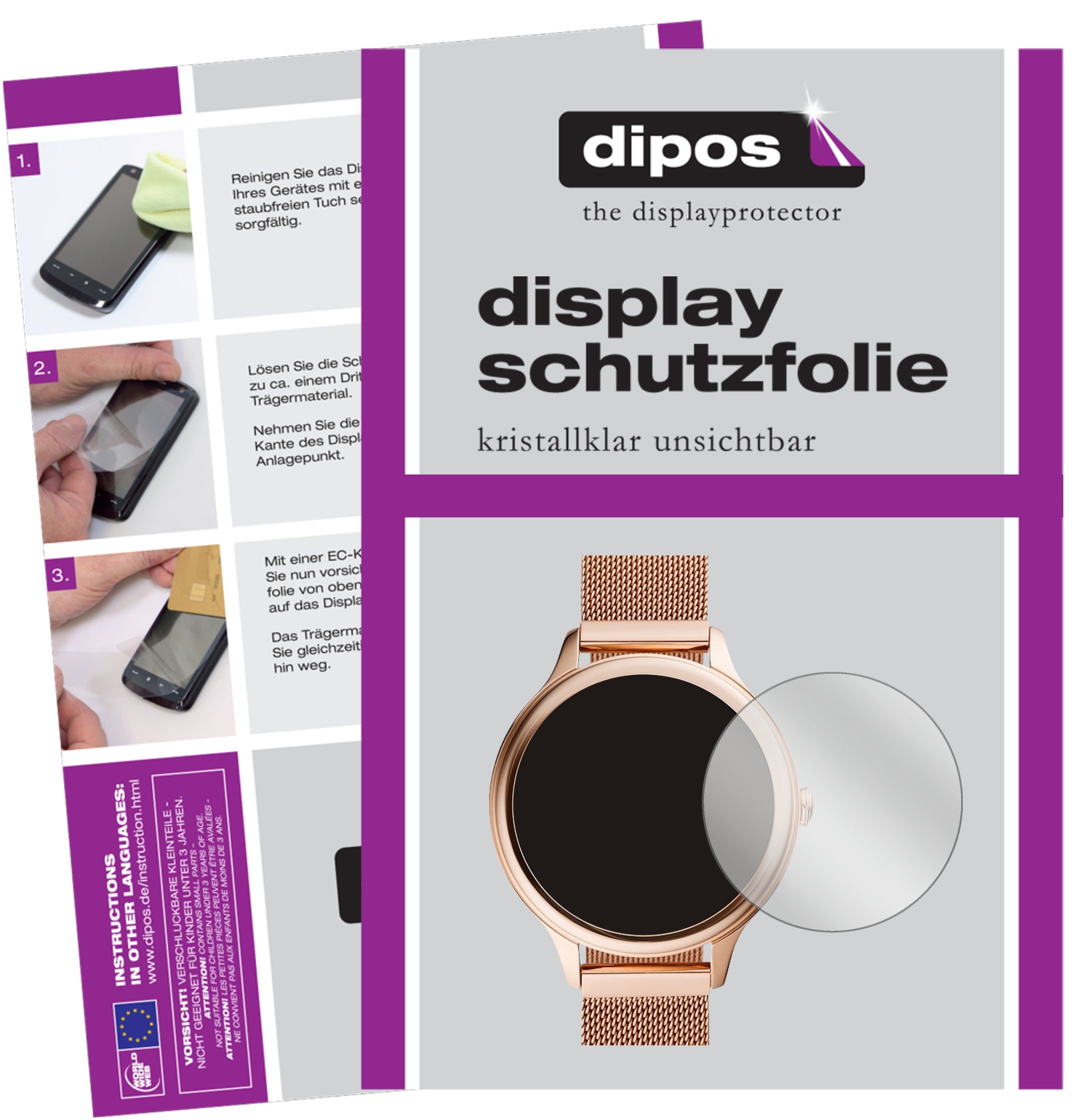 Klare Displayschutzfolie von dipos passend für Fossil Gen 5E (44mm), präziser Zuschnitt und blasenfrei montiert