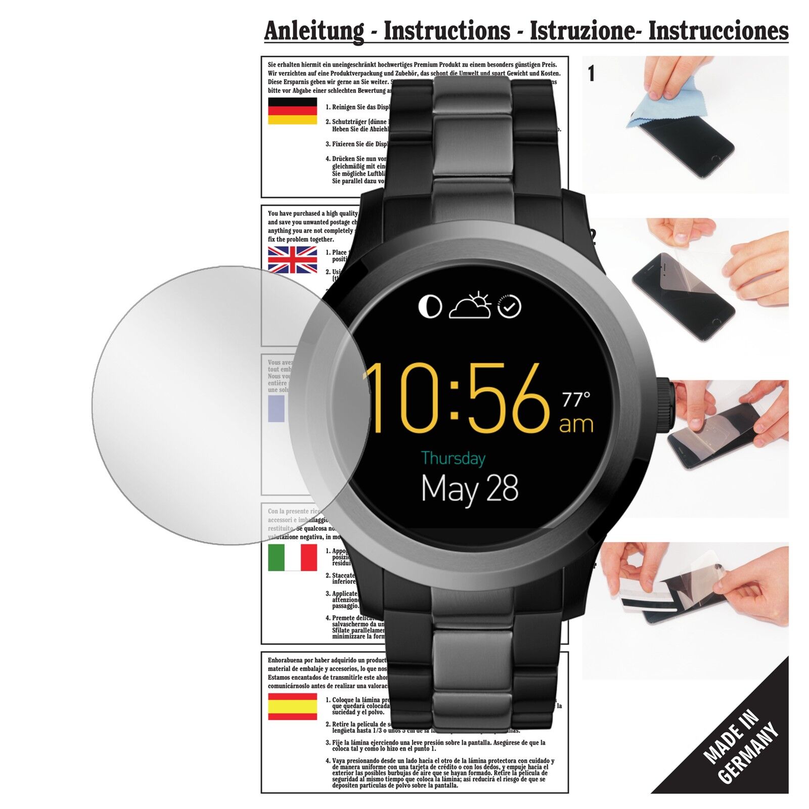 Klare Displayschutzfolie von dipos passend für Fossil Q Modern Pursuit, präziser Zuschnitt und blasenfrei montiert