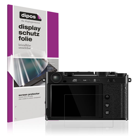 Klare Displayschutzfolie von dipos passend für Fujifilm X-E5, präziser Zuschnitt und blasenfrei montiert