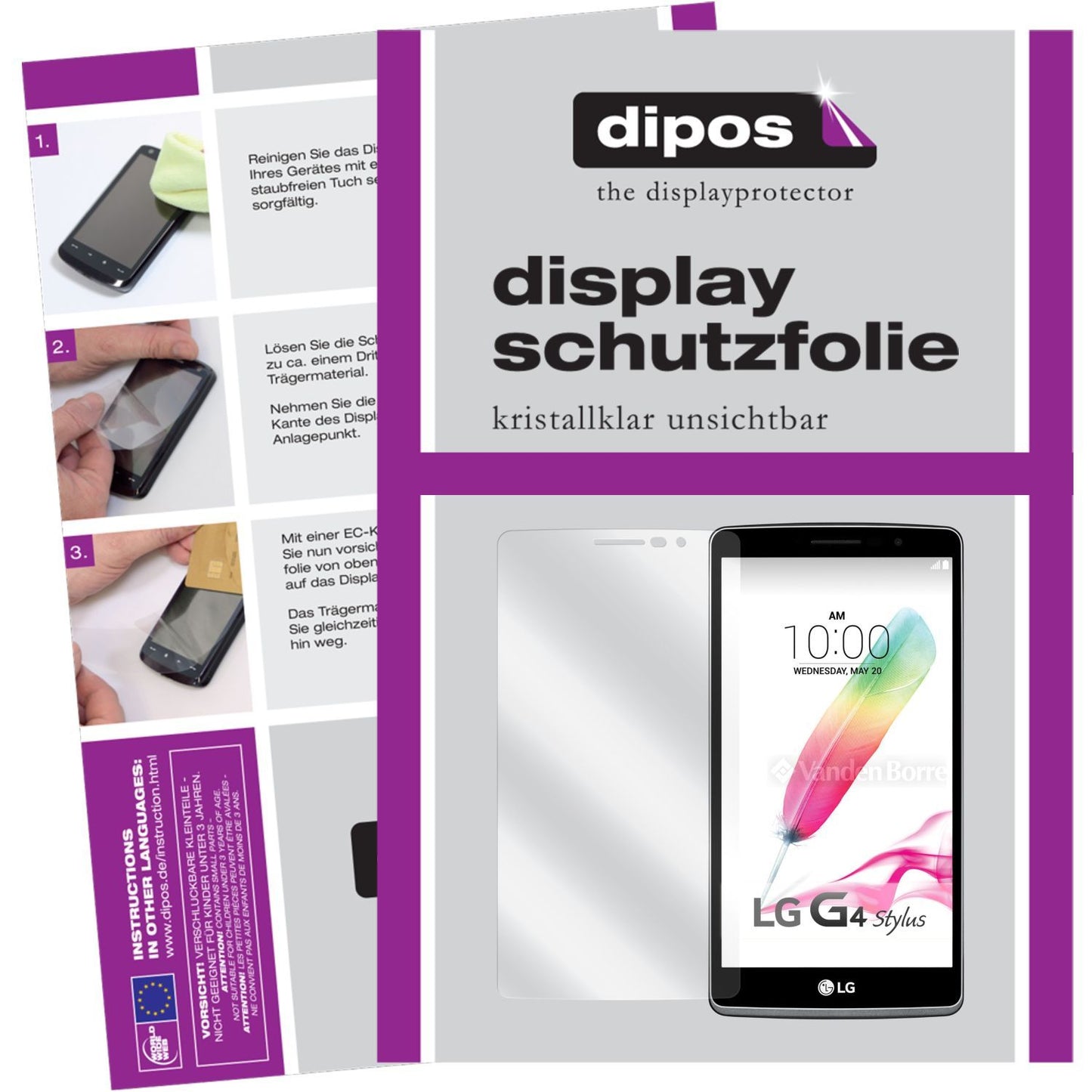 Klare Displayschutzfolie von dipos passend für G4 Stylus LG, präziser Zuschnitt und blasenfrei montiert