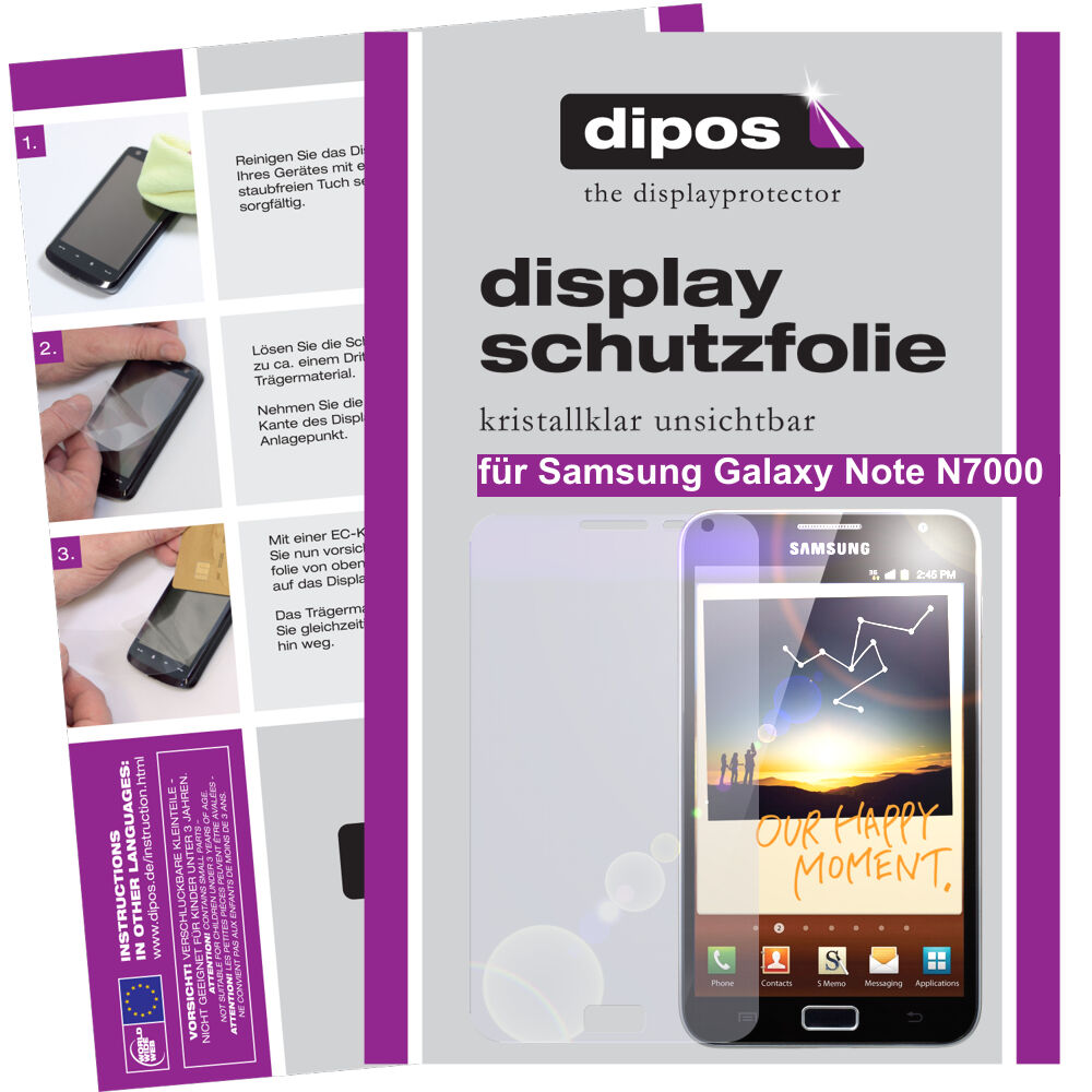 Klare Displayschutzfolie von dipos passend für Galaxy Note N7000 Samsung, präziser Zuschnitt und blasenfrei montiert