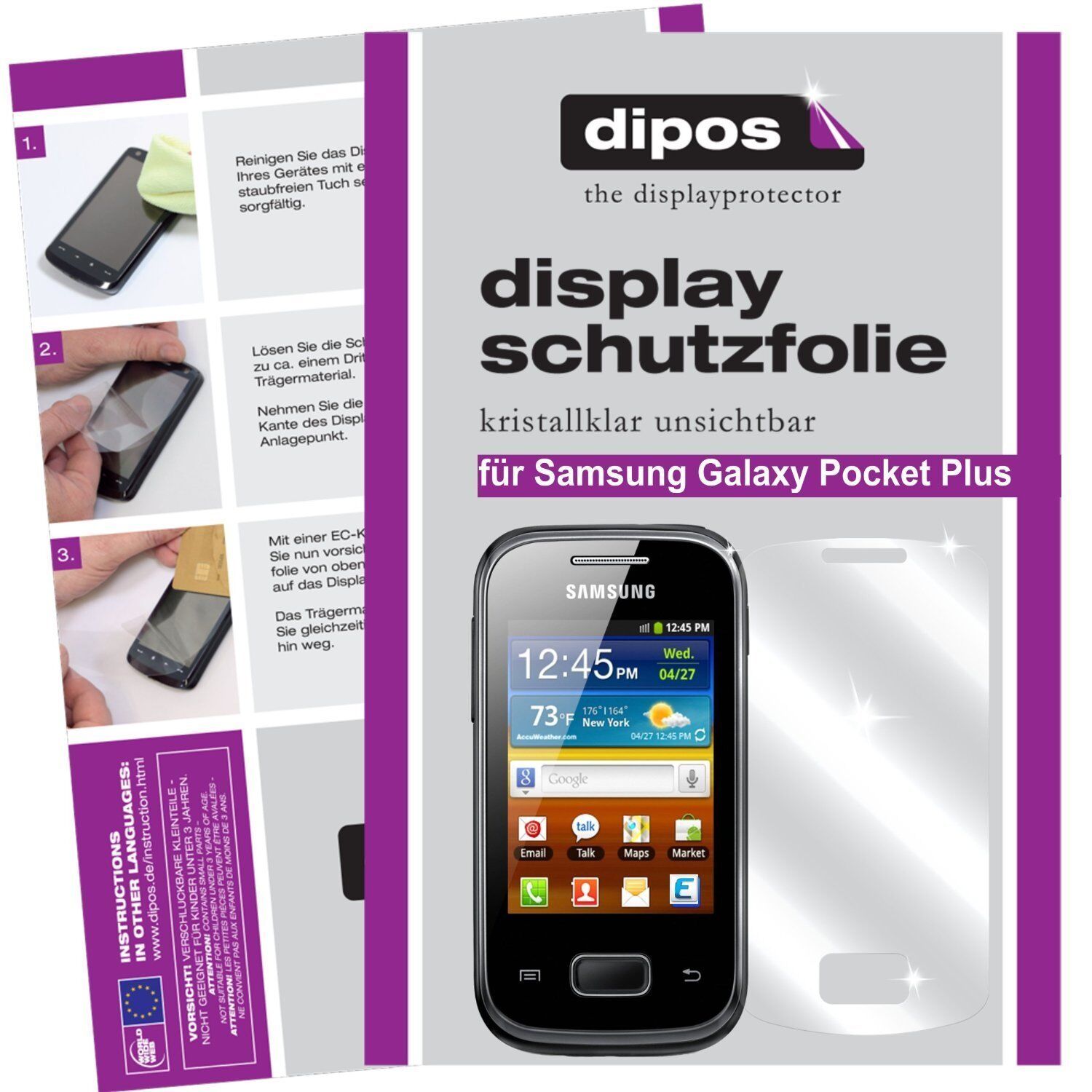 Klare Displayschutzfolie von dipos passend für Galaxy Pocket Plus Samsung, präziser Zuschnitt und blasenfrei montiert