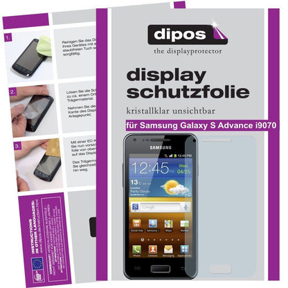 Klare Displayschutzfolie von dipos passend für Galaxy S Advance i9070 Samsung, präziser Zuschnitt und blasenfrei montiert